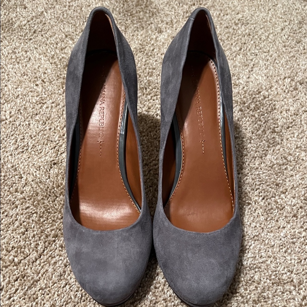 Banana Republic Gray Suede Round-Toe High Heels